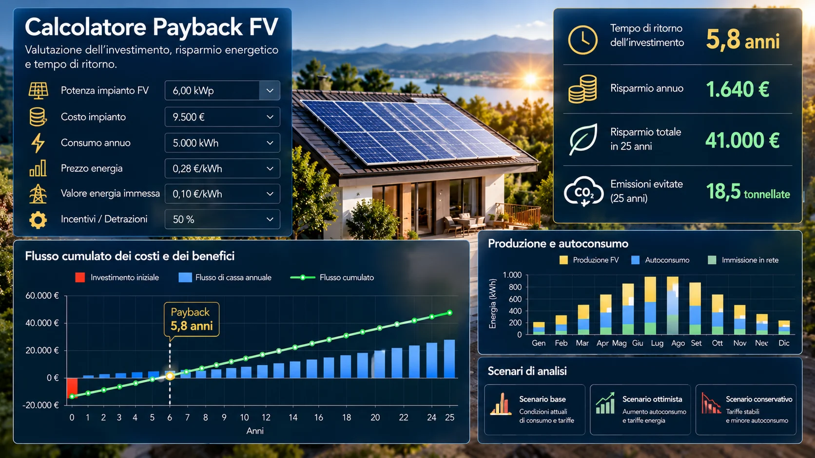 Calcolatore payback fotovoltaico