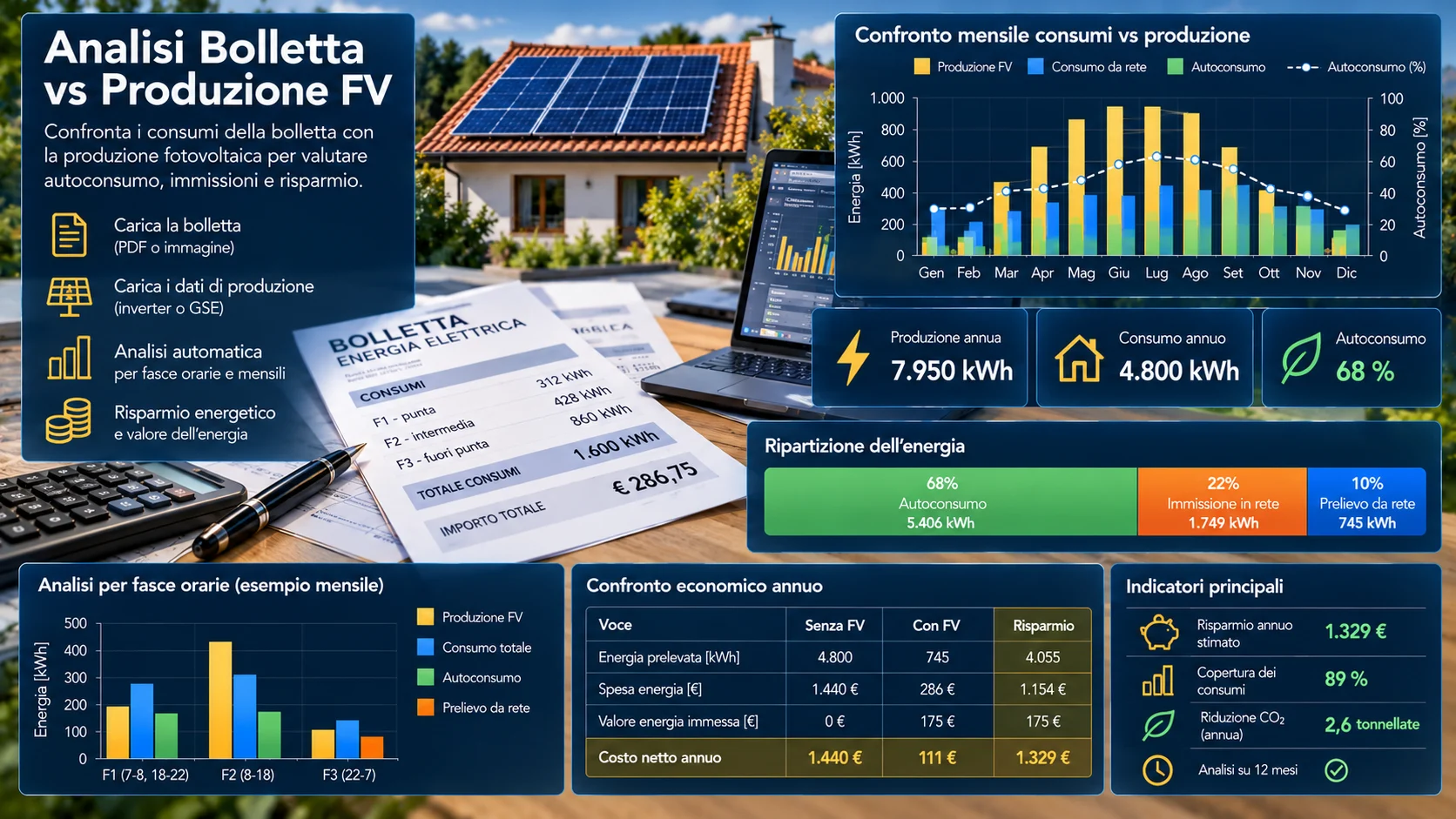 Analisi bolletta e produzione fotovoltaica